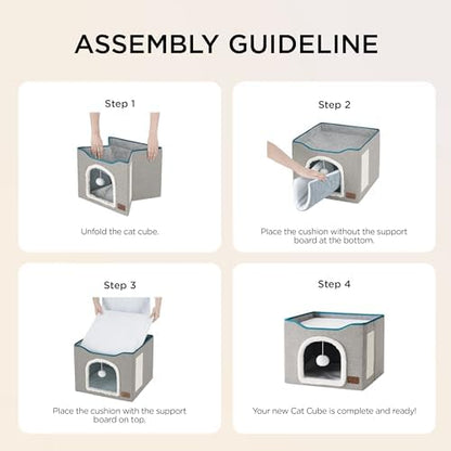 Bedsure Cat House Bed for Indoor Cats with Fluffy Ball and Scratch Pad,Blue - Image 5