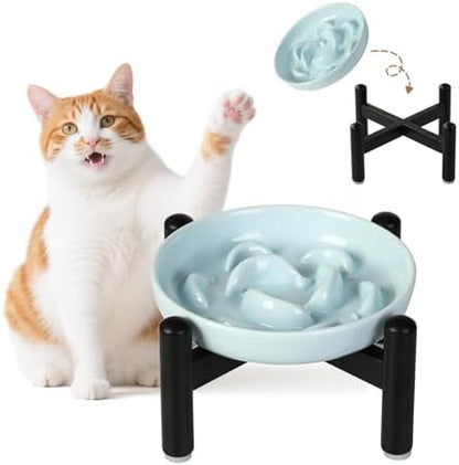 Elevated Ceramic Slow Feeder Cat Bowl, 6.3'' Wide Whisker Friendly by PTOBER