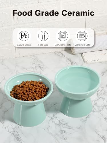LoeJan Elevated Cat Food and Water Bowls Set, Extra Wide and Raised Ceramic Feeder, Anti-Vomit Whisker-Free Pressure Feeding Bowl for Kittens Adult Small Dogs (Blue) - Image 6