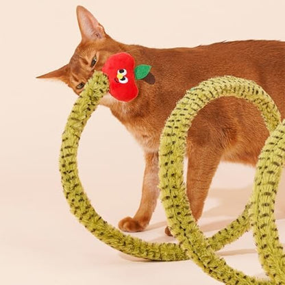 ZEZE Forest Snake Spiral Cat Tunnel Toy with Catnip, Bell & Hanging Teasers, Foldable Interactive Plush Tunnel for Indoor Cats - Image 3