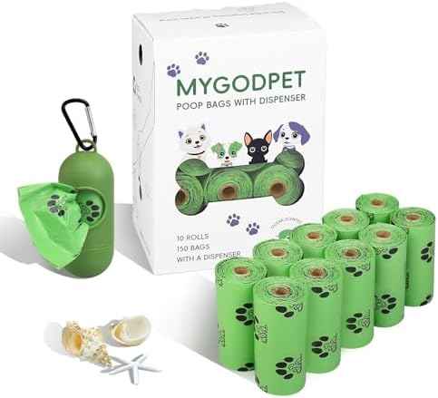 Dog Poop Bags Rolls with Dispenser 150 Count Biodegradable Poop Bags for Dog and Cat Ocean Soap Scented Waste Bag Leak Proof Doggie Poop Bag Doggy Trash Bag Green by MYGODPET