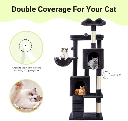 Allewie 64 Inches Multi-Level Cat Tree Tower for Indoor Cats, Dark Grey - Image 7