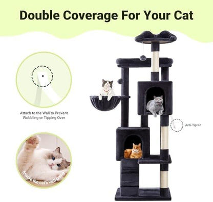 Allewie 64 Inches Multi-Level Cat Tree Tower for Indoor Cats, Dark Grey - Image 7