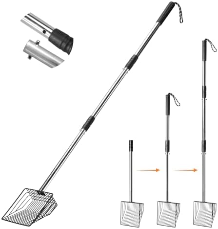PETOCAT Cat Litter Scoop 43 inch Metal Litter Scooper with Stainless Steel Long Handle, Upgraded Large Kitty Box Scooper Heavy Duty Deep Shovel for Fast Sifting, Dog Waste Scooops for Outside Pet Poop by PETOCAT