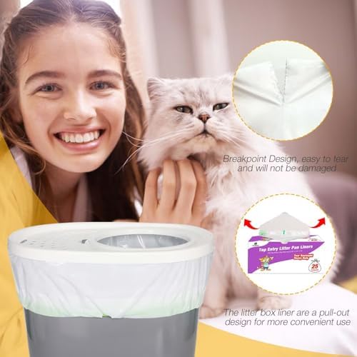 Cat Litter Box Liners Compatible with Top Entry Litter Pans Model, Heavy Duty Tear Resistant Large Litter Pan Liners 25 Count Drawstring Litter Liner Bags - Image 3