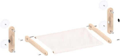 LuLu's World Cat Window Perch for Large Cats Inside - Foldable Solid Wood Cat Hammock with Ultra-Thick Faux Rabbit Fur, Sturdy Window Seat Holds 40lbs, Space Saving & Washable (Natural Wood)