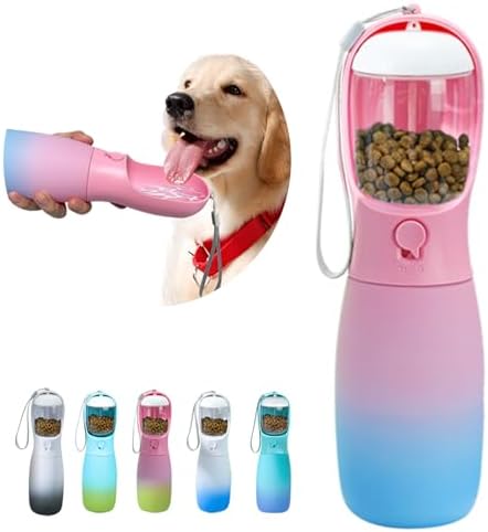 Dog Water Bottle with Food Container, 19Oz Large Capacity Portable Dog Water Bowl Dispenser, Food Grade New Puppy Essentials & Chihuahua Dog Accessories for Hiking Walking Traveling by MITOCAPY