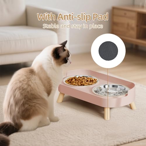 Elevated Cat Bowl, Raised Cat Food and Water Bowl Set for Indoor Cats, Splash Proof with 2 Stainless Steel Pet Food Bowls for Cats and Puppies, Whisker Fatigue and Dishwasher Safe - Pink - Image 5
