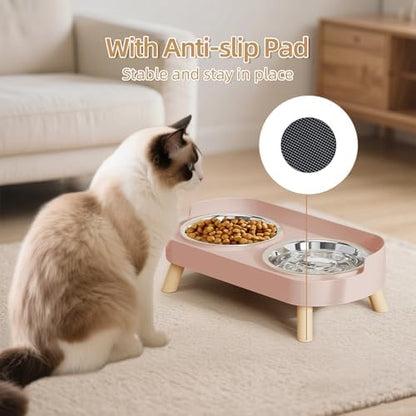 Elevated Cat Bowl, Raised Cat Food and Water Bowl Set for Indoor Cats, Splash Proof with 2 Stainless Steel Pet Food Bowls for Cats and Puppies, Whisker Fatigue and Dishwasher Safe - Pink - Image 5