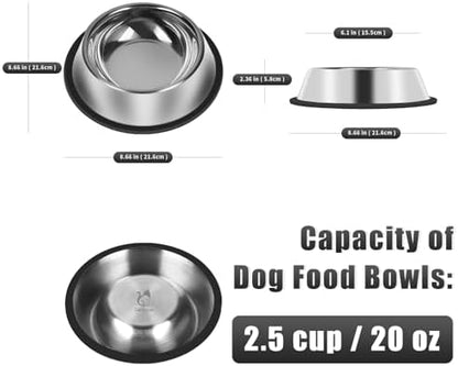 3Pcs Stainless Steel Dog Bowls Set - Non-Slip Food and Water Bowl 20 Oz - Dishwasher-Safe, Rust Resistant Metal Pet Bowls for Small/Medium/Large Sized Pets - Image 2