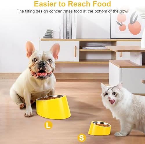 Tilted Dog Bowl Non-Slip & Non-Spill Pet Feeder with Elevated Detachable Melamine Stand, Easy to Get Food Dog Dish, M/180ml Yellow - Image 5