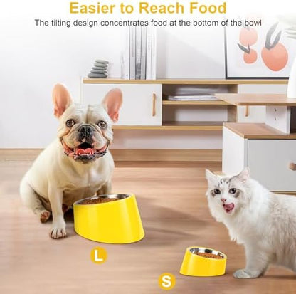 Tilted Dog Bowl Non-Slip & Non-Spill Pet Feeder with Elevated Detachable Melamine Stand, Easy to Get Food Dog Dish, M/180ml Yellow - Image 5