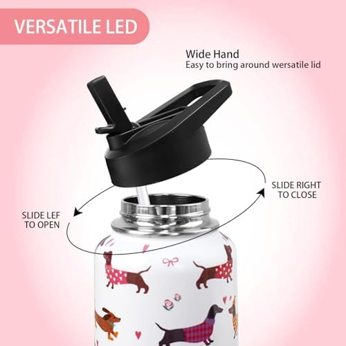 32oz Dachshund Insulated Stainless Steel Sports Water Bottle with Straw, Hiking, Cycling, Gym, Dog Gifts for Women - Image 3