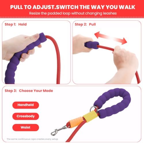 Double Dog Leash, Hands Free Dog Leash Set w/Sponge Handle, Adjustable 4.9-9.8ft for Walking Jogging Running Training, Multifunctional Handheld Crossbody Waist for Small Medium Dogs - Image 3