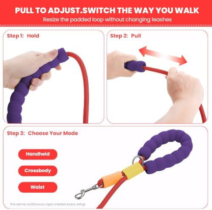 Double Dog Leash, Hands Free Dog Leash Set w/Sponge Handle, Adjustable 4.9-9.8ft for Walking Jogging Running Training, Multifunctional Handheld Crossbody Waist for Small Medium Dogs - Image 3