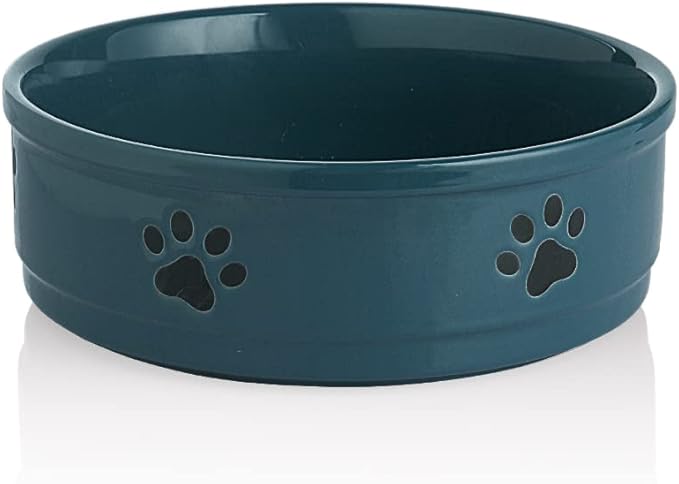 Sweejar Ceramic Dog Bowls with Paw Pattern, Dog Food Dish for Large Dogs, Porcelain Pet Bowl for Water 70 Fl Oz (Fog Blue)