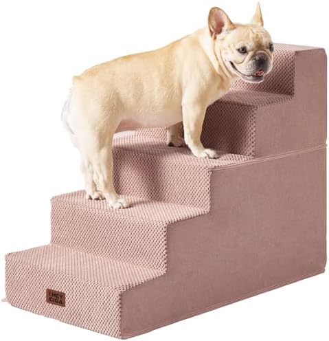 EHEYCIGA Dog Stairs for High Bed 22.5" H, 5-Step Dog Steps, Pink by EHEYCIGA