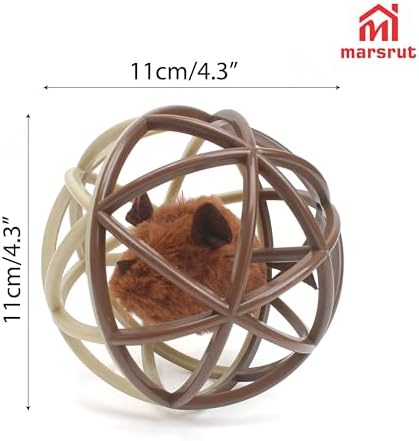 Squeaky Mouse Ball Cat Toy with Simulated Sound, Mouse Inside Cage, Squeky Balls for Cats to Play with Indoor, Squeak Interactive Plastic Funny Toys Best for Chewing Training Playing Chasing (Beige) - Image 2
