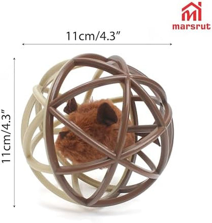 Squeaky Mouse Ball Cat Toy with Simulated Sound, Mouse Inside Cage, Squeky Balls for Cats to Play with Indoor, Squeak Interactive Plastic Funny Toys Best for Chewing Training Playing Chasing (Beige) - Image 2