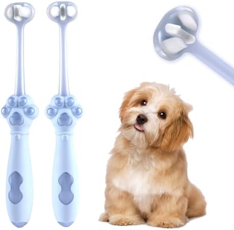 2 Pcs 3-Sided Dog Toothbrush for Puppies and Small Dogs by Allforthepets