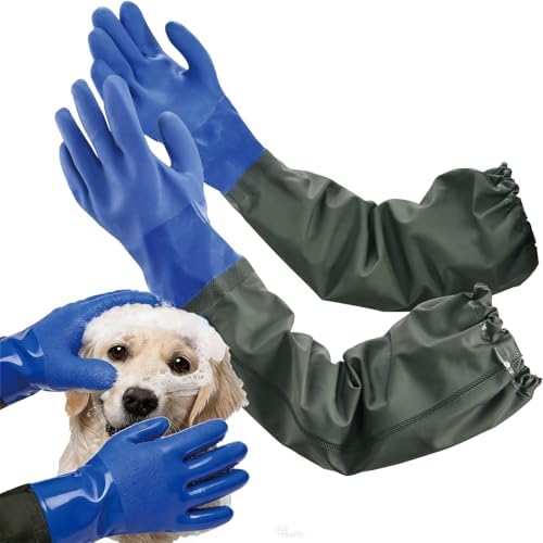 YOFANG 27.2" Long Sleeve Pet Grooming Bathing Gloves Anti-Scratch by YOURSPETSOFYOFANG