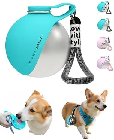 Portable Dog Water Bottle for Small Dogs: 285ml 2-in-1 Insulated Compact Leak-Proof Stainless Steel Round Water Dispenser with Collapsible Bowl for Daily Walks, Short Hikes & Travel by Unknown