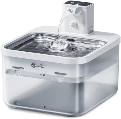 DownyPaws Cat Water Fountain Cordless, Pet Fountain, 84oz/2.5L, White Pro by DownyPaws