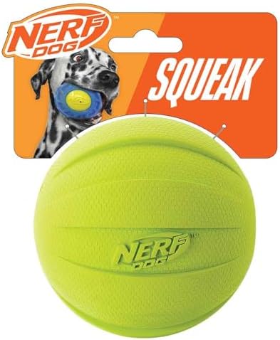 Nerf Dog Rubber Ball Dog Toy with Squeaker, Lightweight, Durable and Water Resistant, 4 Inch Diameter for Medium/Large Breeds, Single Unit, Green by GramercyProductsInc