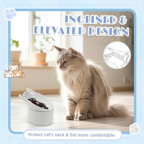 Funnymoom 2 Pack Silicone Cat Slow Feeder, Elevated Slow Feeder Cat Bowl for Dry and Wet Food, Tilted Design with Non Slip Base, Adjustable Angle for Pet(Gray and Blue) - Image 3