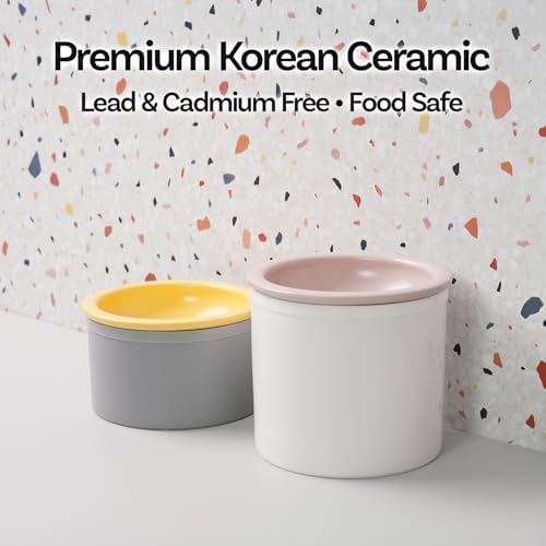 Hello Bowl Elevated Ceramic Cat Bowl with Stand, Raised Whisker-Friendly Feeding Bowl for Cats & Small Dogs, Patented Design, Made in Korea (3.9" H - Gray&Pink, Round/Wet) - Image 4