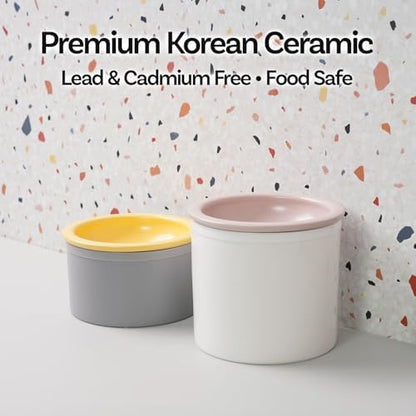 Hello Bowl Elevated Ceramic Cat Bowl with Stand, Raised Whisker-Friendly Feeding Bowl for Cats & Small Dogs, Patented Design, Made in Korea (3.9" H - Gray&Pink, Round/Wet) - Image 4