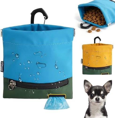 LIOPARD Portable Dog Treat Pouch, Hands-Free Pet Training Snack Bag with Carabiner, Auto-Closing Nylon Fabric Dog Walking Bag for Outdoor Use & Puppy Travel (Blue) by LIOPARD