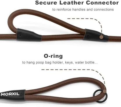 Rope Dog Leash with Two Handles, 6 Foot Heavy Duty Dog Leash with Aviation Aluminum Auto Locking Carabiner, Strong Nylon Pet Lead for Small, Medium, Large Dogs (Brown, 6FT-Two Handle) - Image 5