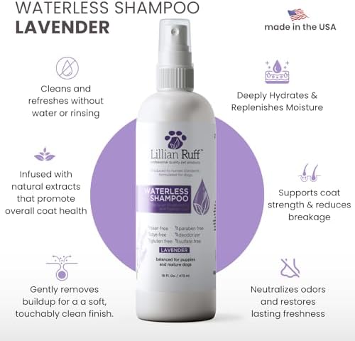 Lillian Ruff Waterless No-Rinse Dog Dry Shampoo Spray with Hydrating Essential Oils - pH-Balanced Dry Shampoo for Dogs - Clean, Condition, Detangle & Deodorize Dry, Sensitive Skin (Lavender) - Image 2