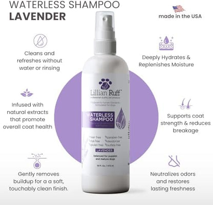 Lillian Ruff Waterless No-Rinse Dog Dry Shampoo Spray with Hydrating Essential Oils - pH-Balanced Dry Shampoo for Dogs - Clean, Condition, Detangle & Deodorize Dry, Sensitive Skin (Lavender) - Image 2