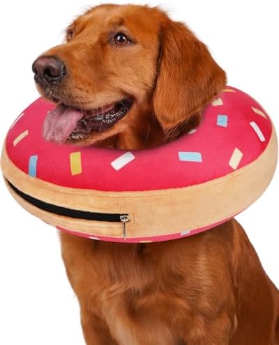 Inflatable Dog Pillow Cone Collar After Surgery, Donut Soft Neck Cone for Golden Retriever & German Shepherd Extra Large Dogs, etc, Recovery E Collar to Stop Licking Pink Donut by Didopet