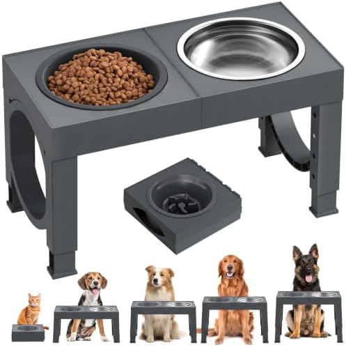 XIAZ Elevated Dog Bowls Large Breed Raised Dogs Bowl Stand Large/Medium Sized Dog Slow Feeder Dogs Bowls Food Water Stands 5 Heights Adjustable 9/11/12/14in Pet Feeder Dish Station by XiaZPet