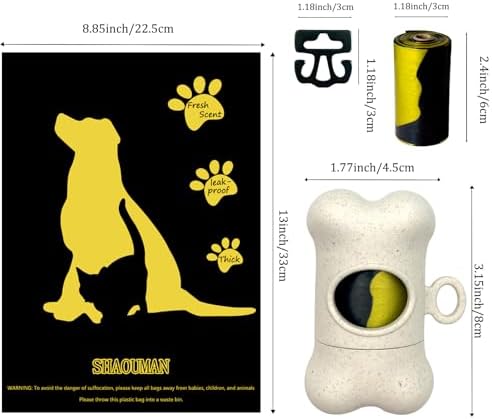 Bone-Shaped Dog Poop Bag Holder for Leash |Dispenser with 15 Leak-Resistant Waste Bags & Carabiner Clip(Wheat) - Image 3