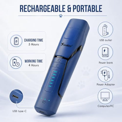 Candure Whisper Quiet Dog Nail Grinder with 360 Degree LED Light, 6-Speed Rechargeable Pet Nail Trimmers with Extra Grinding Head for Safe, Stress-Free Grooming for All Pet Sizes (Dark Blue) - Image 6