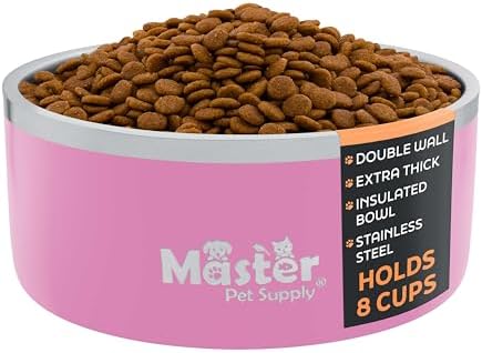 Master Pet Supply Stainless Steel Dog Bowls 64 oz Heavy Duty Hyper Pink by MasterPetSupply