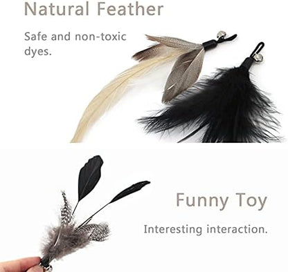 SONGWAY Interactive Cat Feather Toy Set - Retractable Teaser Wand with 6 Pcs Feather Refills with Bell, Cat Wand Toys for Indoor Cats Kittens Play Chase Exercise, Black - Image 3
