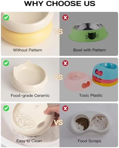 Cat Bowl, Ceramic Cat Bowl Food and Water Bowl Set, Beige & Yellow - Image 5