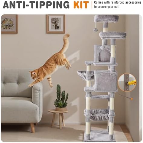 71 Inch Large Cat Tree Tower with Sisal Scratching Post - Image 6