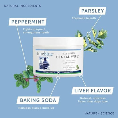 TrueBlue Parsley & Peppermint Fast and Fresh Dog Dental Wipes – Pre-Moistened Teeth Cleaning Pads - Non-Toxic, All-Natural Tooth Cleansing– 50 Count - Image 3