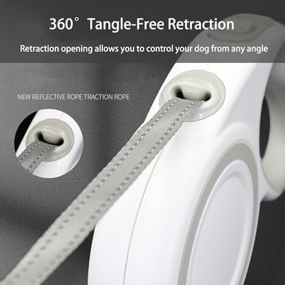 Retractable Dog Leash, Heavy Duty Reflective Nylon Tape Lead 16 ft Long, up to 110lbs, One-Handed Brake, Lock, Automatic Telescopic Dog Tape, Non-Slip Handle (White-Purple, Large) - Image 3