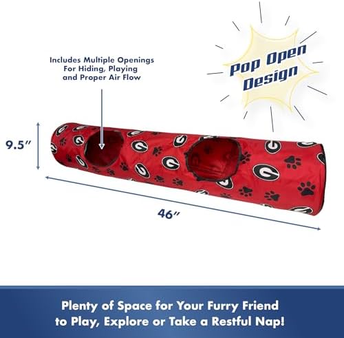 NCAA Georgia Bulldogs Cat Tunnel Tube Toy with Plush Football Catnip and Feathers - Image 6