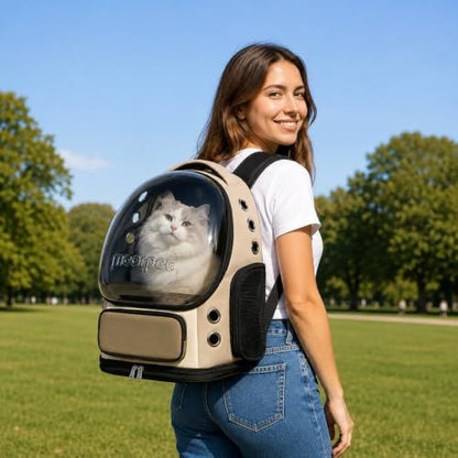 Cat Bubble Backpack Carrier, TSA Airline Approved Pet Travel Bag for Small Medium Dogs, Clear Hiking Camping Backpack for Cats, Kitten and Puppy up to 18 lbs, Khaki Bubble - Image 7