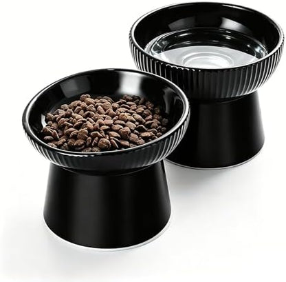 Elevated Cat Food Bowl, Ceramic Raised and Tilted Water Bowl, Whisker Fatigue Cat Bowls for Indoor Cats, Anti Vomiting and Protect Spines Pet Feeding Dishes for Kittens Small Dog, Heavy Non-Slip Base by Unknown