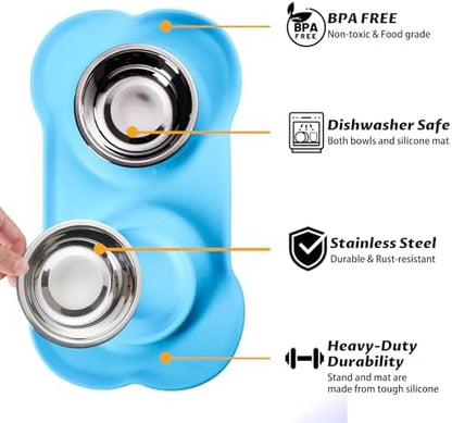 Hubulk Pet Dog Bowls 2 Stainless Steel Dog Bowl with No Spill Non-Skid Silicone Mat + Pet Food Scoop Water and Food Feeder Bowls for Feeding Small Medium Large Dogs Cats Puppies (Large, Turquoise) - Image 2