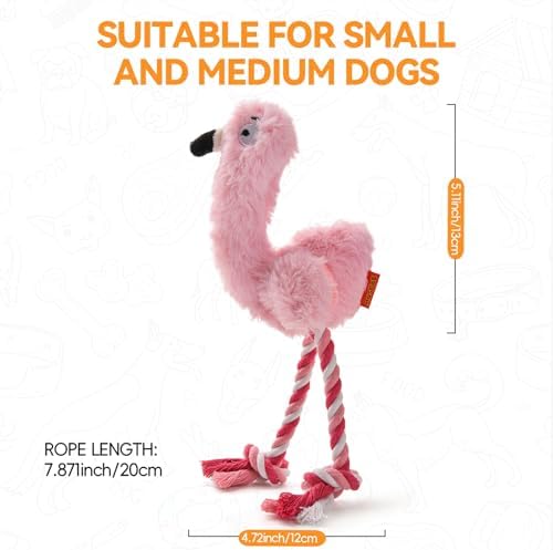AUSCAT Plush Dog Rope Toy, Durable Squeaky Dog Toys for Puppy Small Medium Dogs, Not for Aggressive Chewers, Flamingo - Image 2